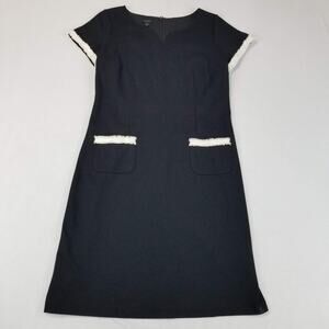 Talbots Dress Womens 10 Black Short Sleeve Fringe Trim Jackie O